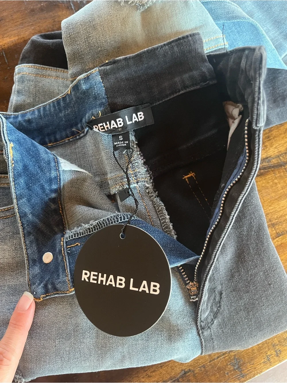 Rehab Lab Two-Tone Skinny Jeans in Black & Light blue